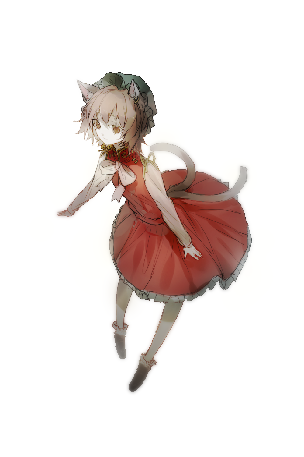 1girl, animal_ears, black_footwear, bow, brown_eyes, brown_hair, chen, cui_(jidanhaidaitang)