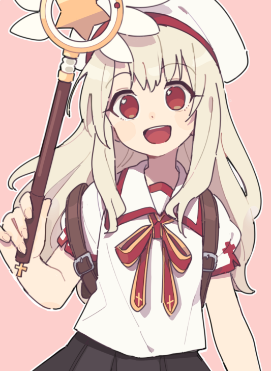 1girl, beret, black_skirt, eyebrows_visible_through_hair, fate/kaleid_liner_prisma_illya, fate_(series), gomi_(kaiwaresan44), hat