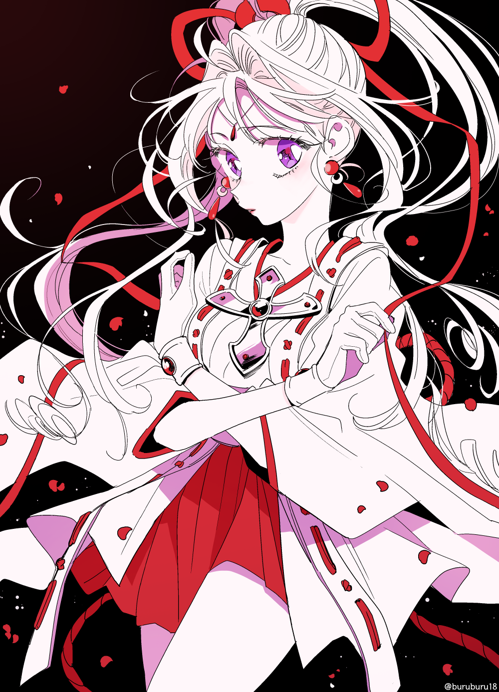 1girl, artist_name, black_background, blonde_hair, buruburu18, cowboy_shot, cross, crossed_arms