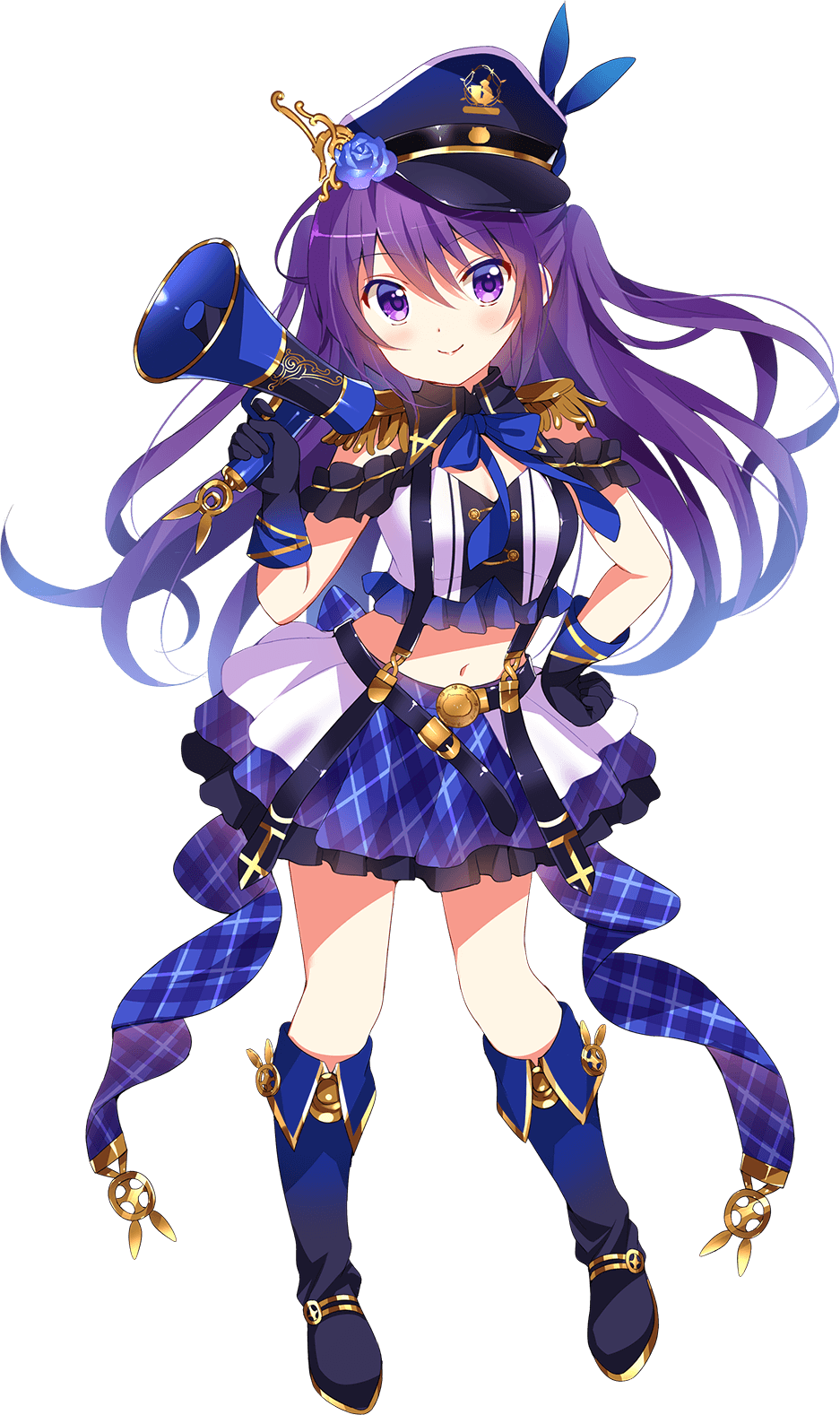 1girl, alternate_hairstyle, april_fools, blue_bow, blue_footwear, blue_hair, blue_ribbon, blue_skirt