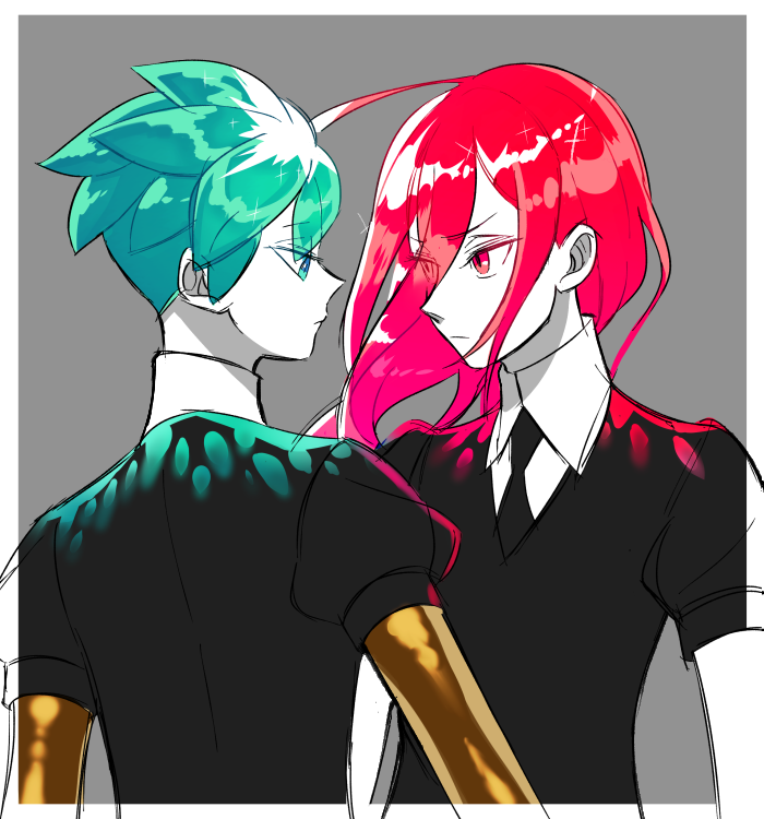 androgynous, aqua_eyes, aqua_hair, black_neckwear, collared_shirt, hachibani, houseki_no_kuni, long_hair