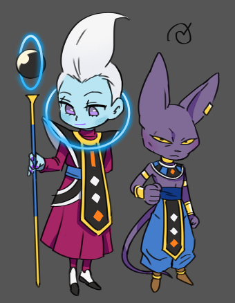 2boys, animal_ears, beerus, blue_skin, cat_ears, cat_tail, chibi, dragon_ball