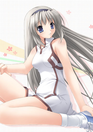 blue_eyes, clannad, gennosuke_(artist), long_hair, sakagami_tomoyo, silver_hair, sportswear, tennis_uniform