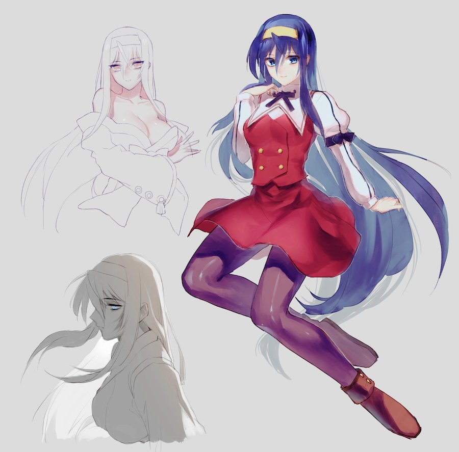 1girl, ankle_boots, bamu_(zyg89k), bare_shoulders, blue_eyes, blue_hair, boots, brown_footwear