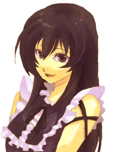 1boy, black_bow, black_dress, black_hair, black_lipstick, bow, brown_eyes, dress