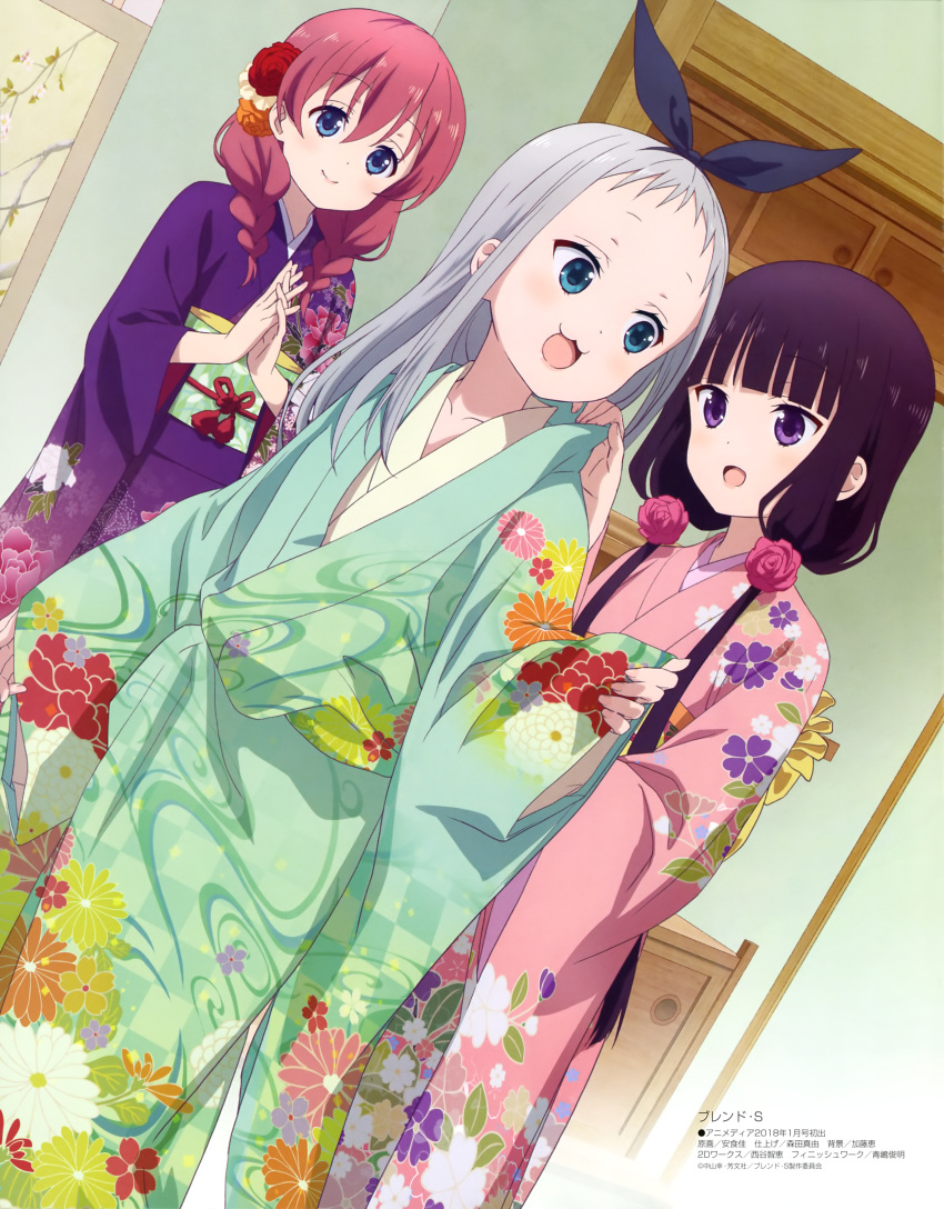 1boy, 2girls, :3, absurdres, ajiki_kei, amano_miu, bangs, black_hair