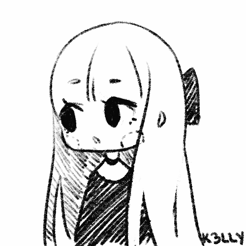 1girl, :>, angelica_(k3lly), animated, animated_gif, artist_name, blush, choker, closed_eyes, eyebrows_visible_through_hair, long_hair, long_sleeves, looking_at_viewer, lowres, open_mouth, original, shirt, simple_background, solo, star, stitched_blush, waving_arms, white_background