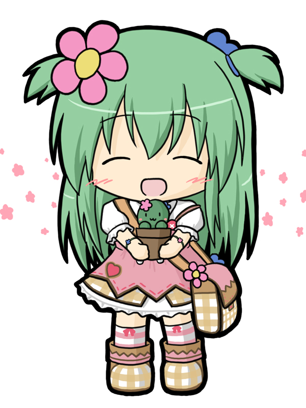 1girl, :3, bag, blush, blush_stickers, boots, cactus, closed_mouth