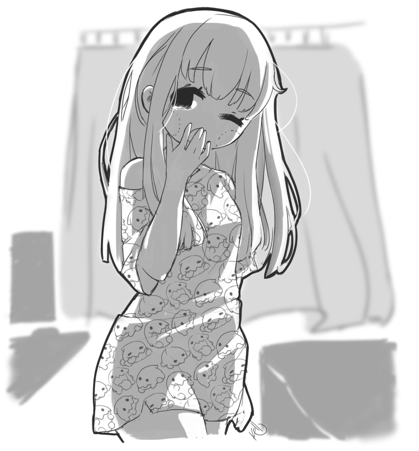 1girl, absurdres, angelica_(k3lly), artist_name, bangs, blush, curtains, eyebrows_visible_through_hair