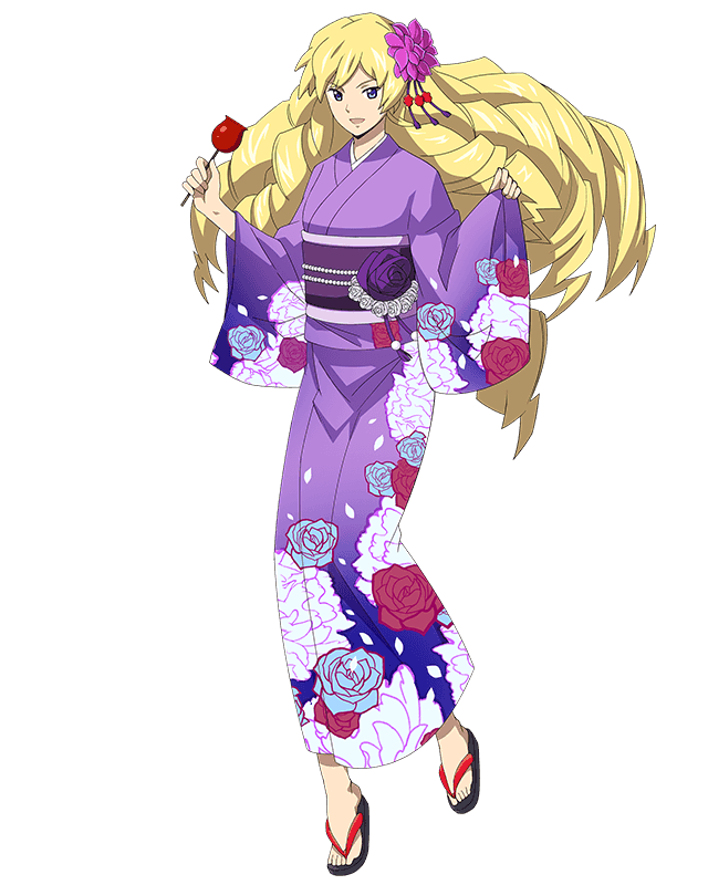 1girl, blonde_hair, blue_eyes, drill_hair, eyebrows_visible_through_hair, floral_print, flower, full_body
