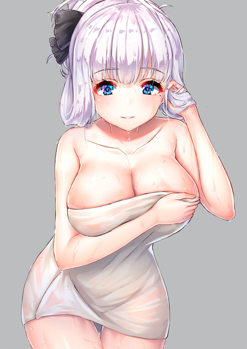 1girl, alternate_hairstyle, azur_lane, bangs, bare_arms, bare_shoulders, black_ribbon, blue_eyes