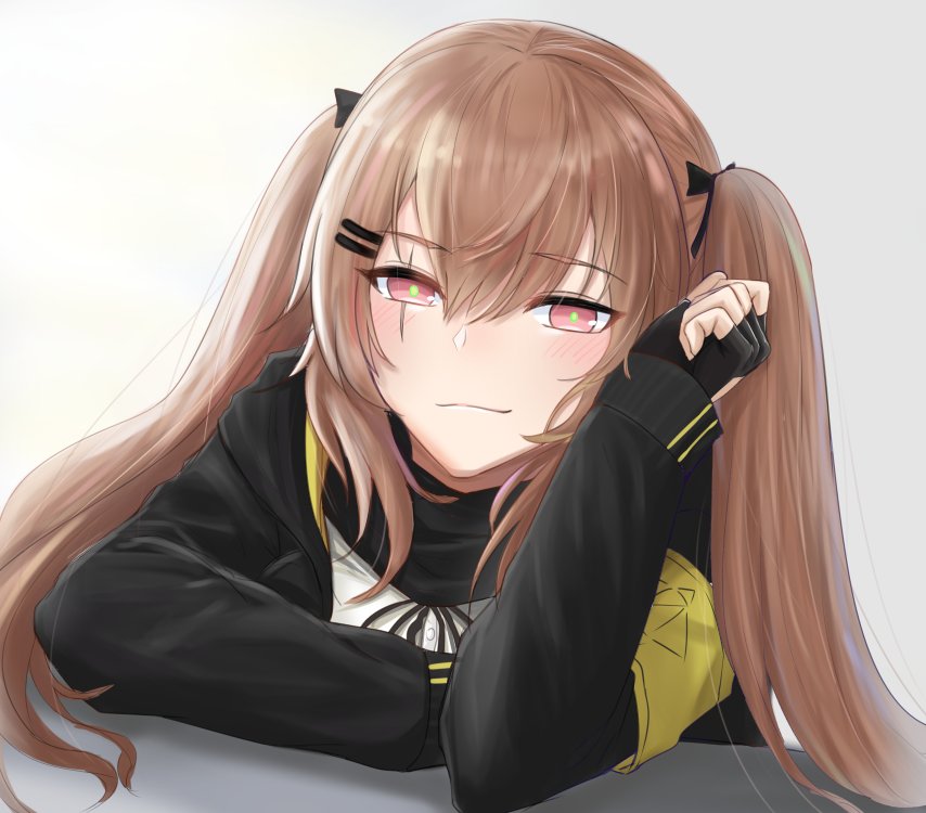 1girl, armband, bangs, black_ribbon, black_scarf, blush, brown_eyes, brown_hair