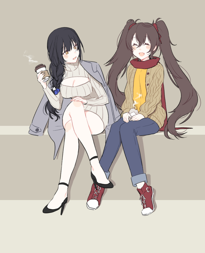 2girls, :d, ^_^, ^o^, alternate_costume, alternate_hairstyle, bangs, baozi