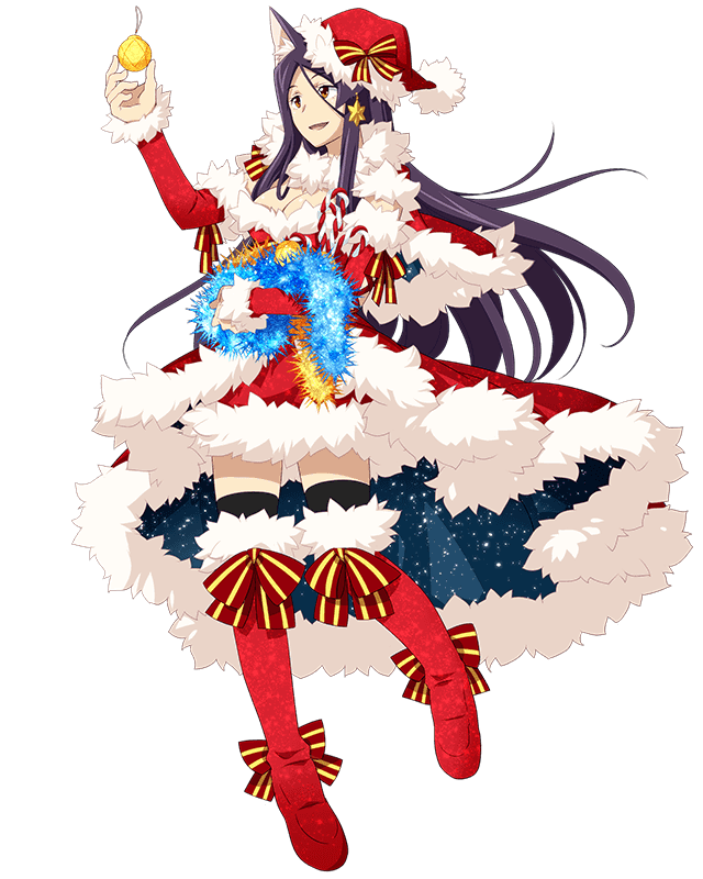 1girl, :d, animal_ears, black_legwear, boots, breasts, brown_eyes, christmas