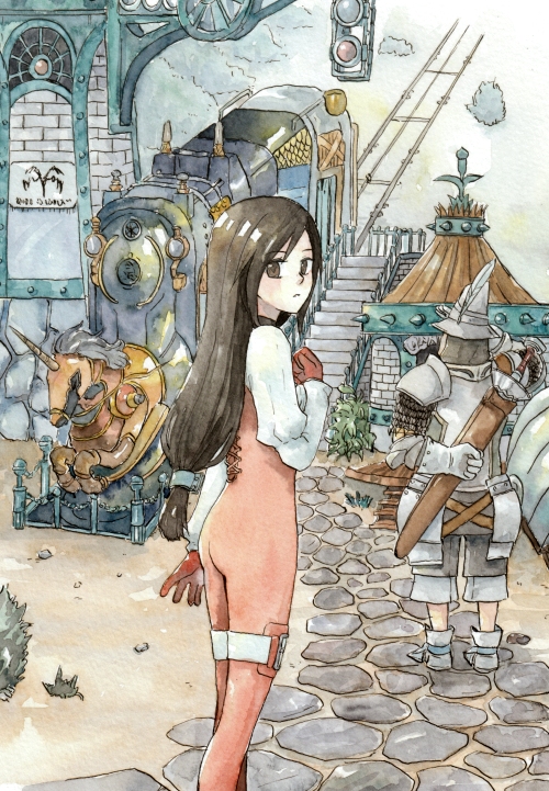 1boy, 1girl, ass, deboo, final_fantasy, final_fantasy_ix, gloves, long_hair