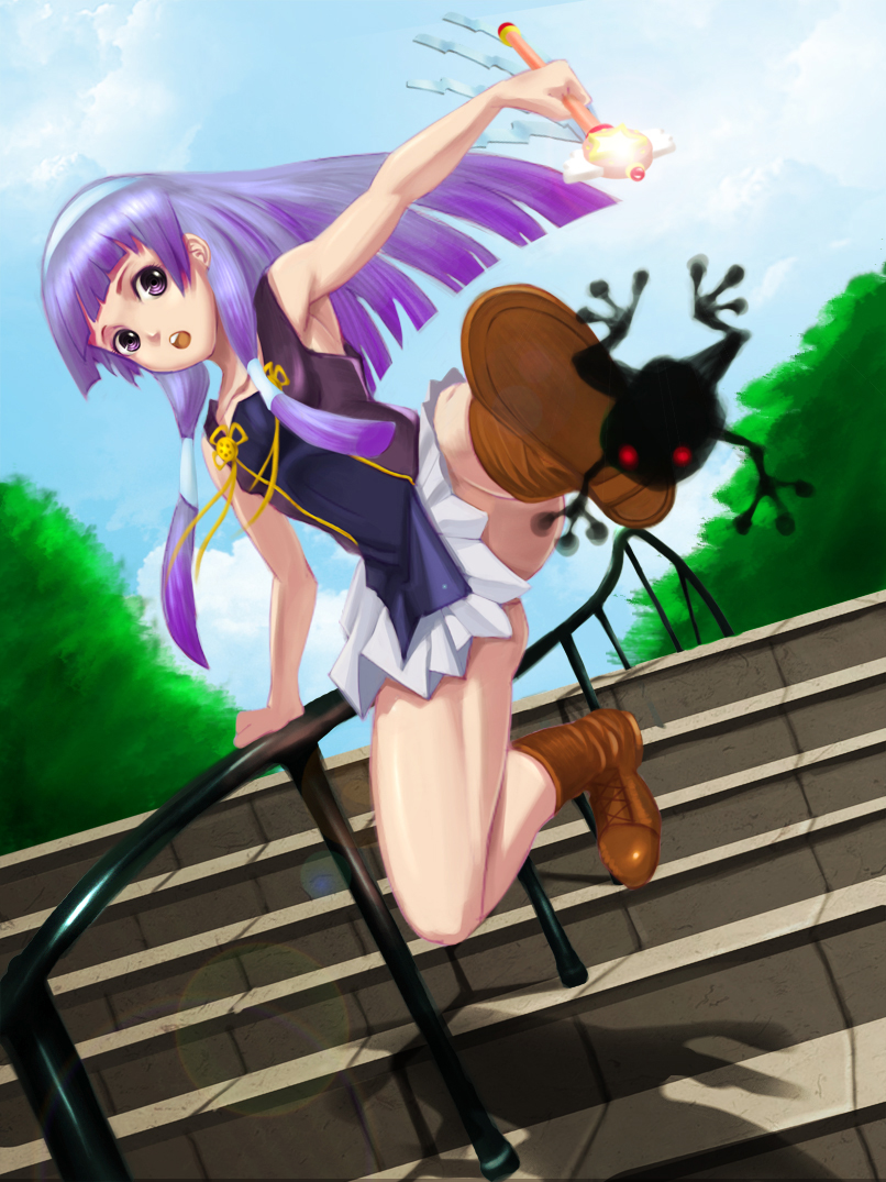 blunt_bangs, hair_tubes, hairband, kannagi, long_hair, nagi, purple_hair, refrain