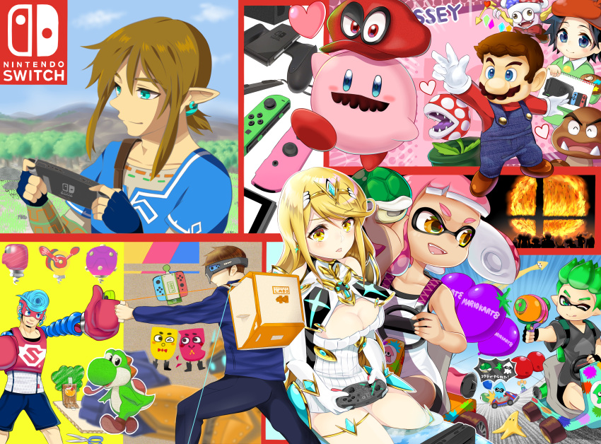 3girls, 5boys, absurdres, adeleine, ao_hito, armor, arms_(game), blonde_hair