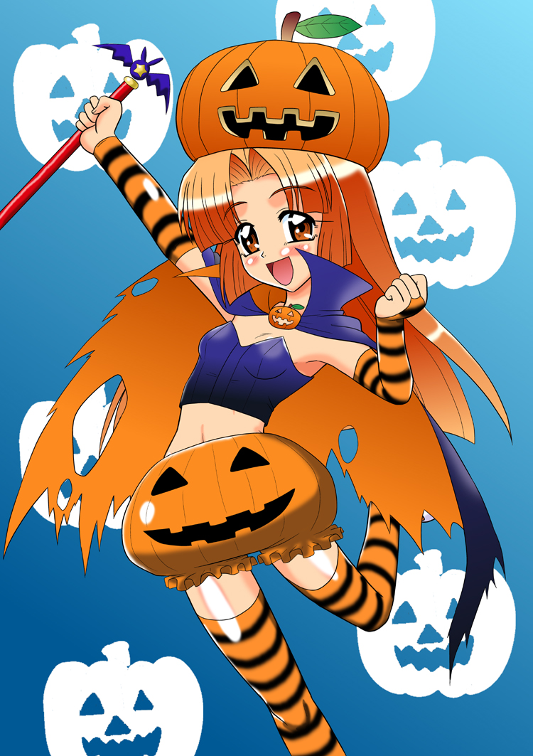 blunt_bangs, halloween, jack-o'-lantern, jack-o-lantern, long_hair, mermaid_melody_pichi_pichi_pitch, mutsuya, orange_eyes
