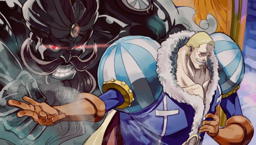 1boy, beard, blonde_hair, cape, charlotte_daifuku, earrings, facial_hair, fur_trim