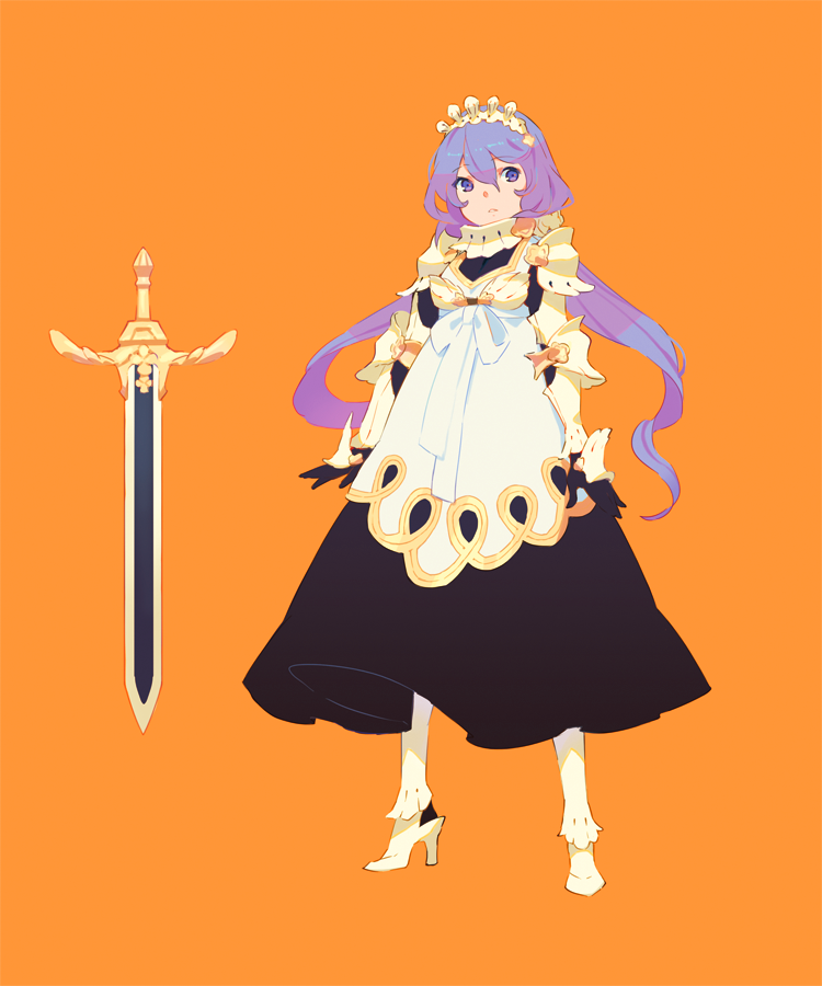 1girl, apron, armored_boots, armored_collar, bangs, black_dress, black_gloves, boots