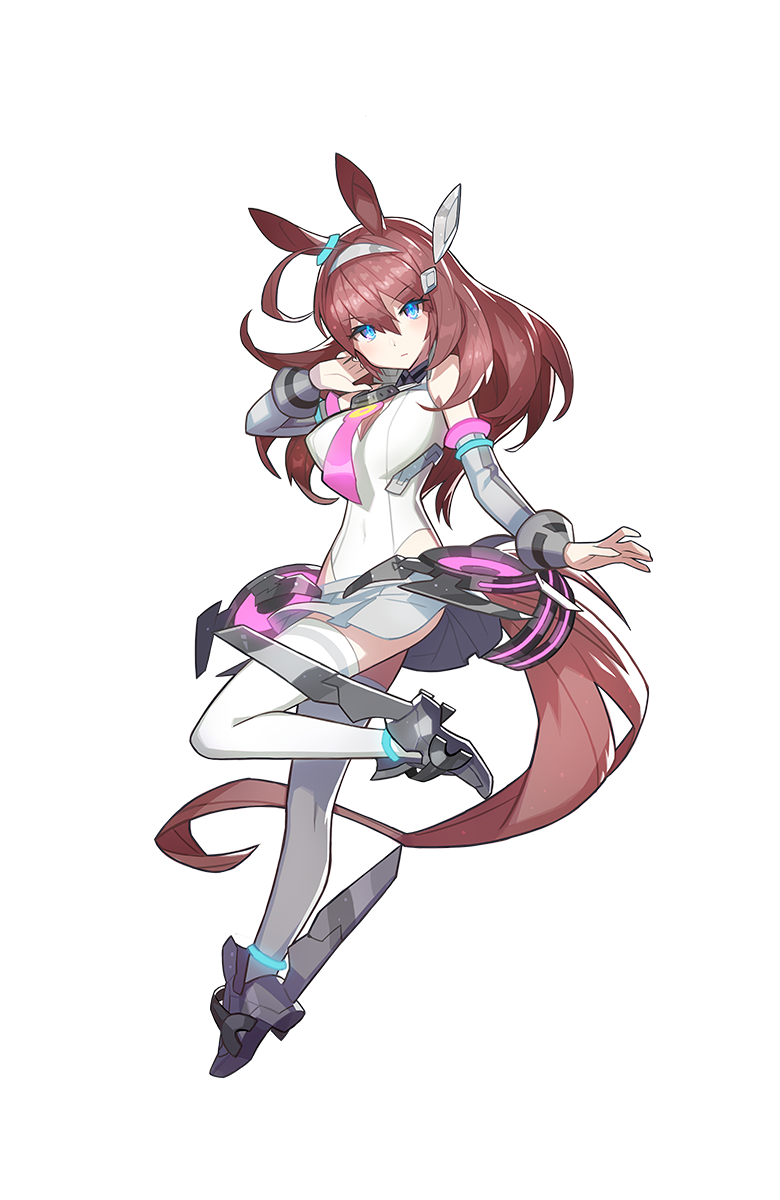 1girl, ahoge, animal_ears, artist_request, bare_shoulders, blue_eyes, boots, brown_hair
