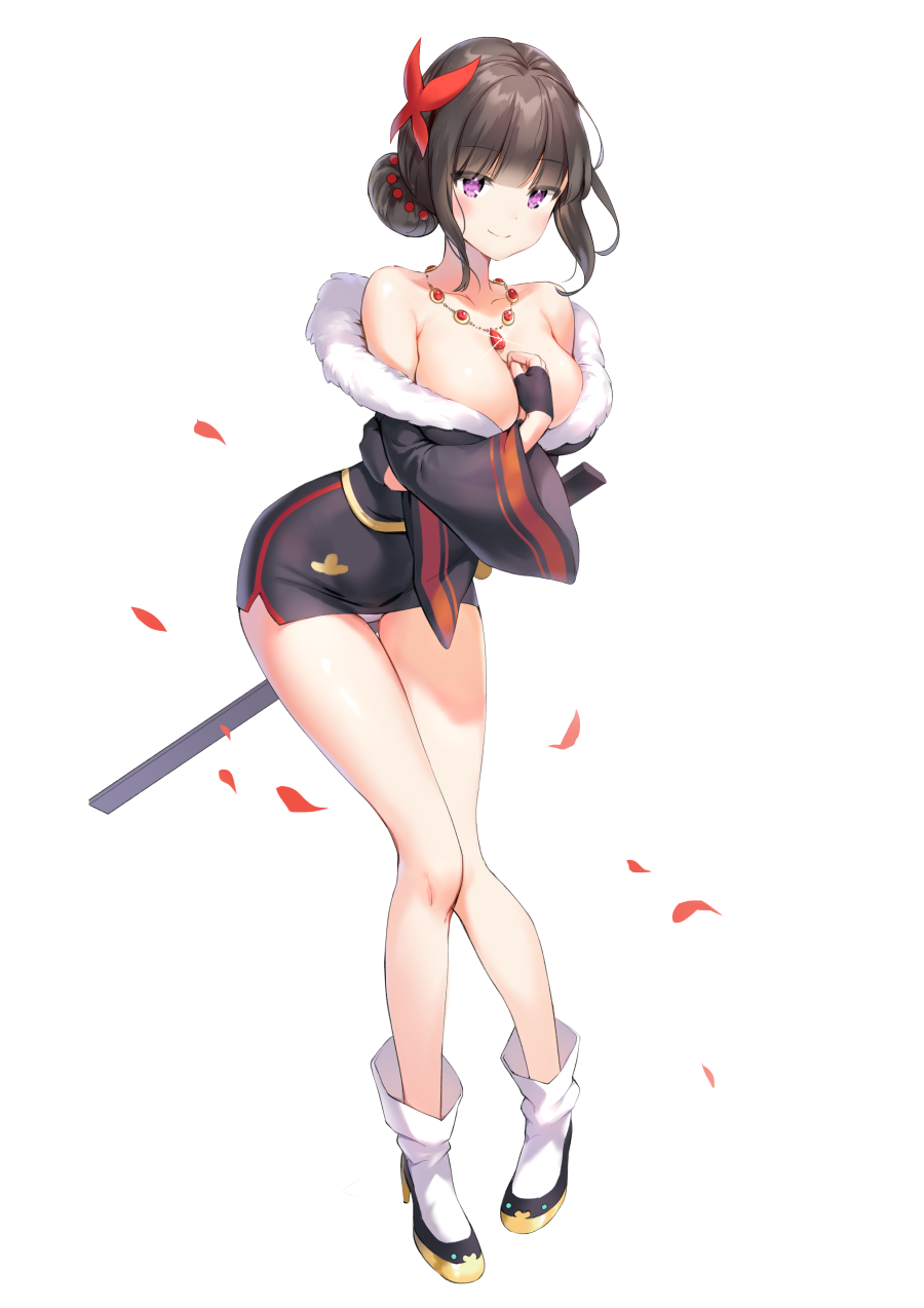 1girl, bangs, bare_legs, bare_shoulders, black_dress, black_footwear, black_gloves, blunt_bangs