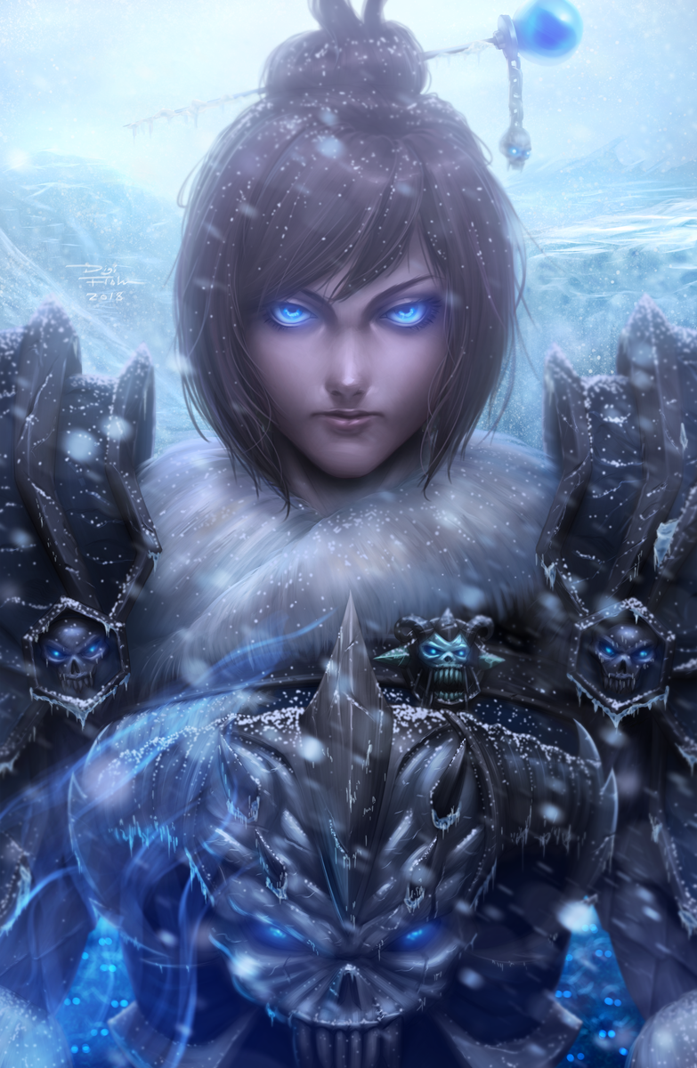 1girl, 2018, armor, blizzard_(company), blue_eyes, breastplate, commentary, company_connection