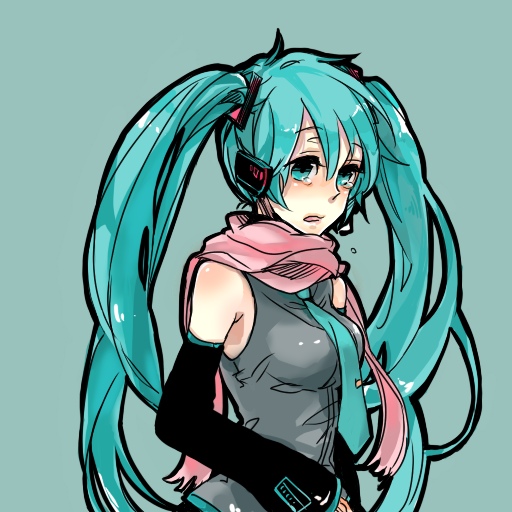 chashibu, green_eyes, green_hair, hatsune_miku, long_hair, scarf, twintails, vocaloid