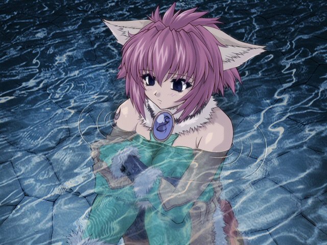 bare_shoulders, brave_soul, breast_hold, cat_ears, empty_eyes, fur, game_cg, knees_on_chest