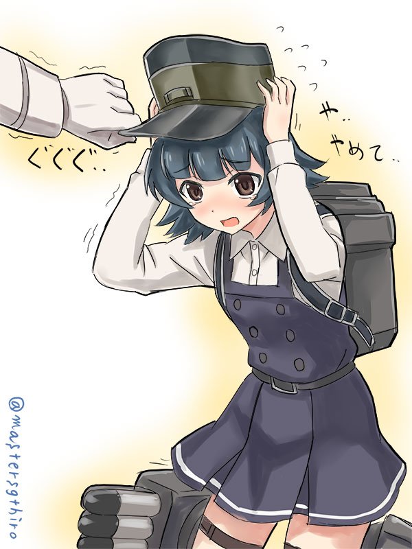 1girl, arare_(kantai_collection), backpack, bag, brown_eyes, commentary_request, cowboy_shot, crying