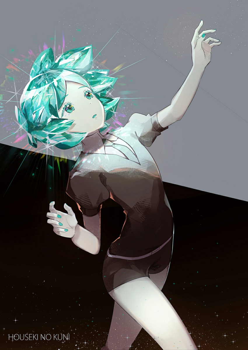 1other, androgynous, copyright_name, gem_uniform_(houseki_no_kuni), green_eyes, green_hair, highres, houseki_no_kuni