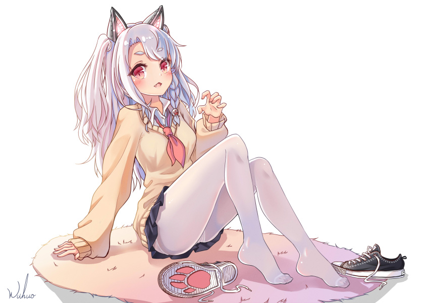 1girl, :d, absurdres, alternate_costume, animal_ears, azur_lane, black_footwear, black_skirt