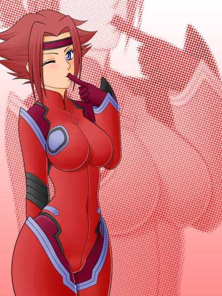 bodysuit, code_geass, hall, kallen_stadtfeld, red_hair, redhead, solo, wink