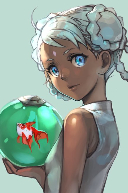 1girl, bare_shoulders, blue_eyes, chuchumy, from_side, gundam, gundam_g_no_reconguista, hankuri