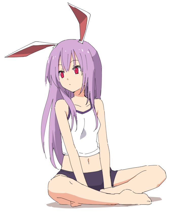 1girl, animal_ears, bangs, barefoot, breasts, hair_over_breasts, legs_crossed, leon_(mikiri_hassha)