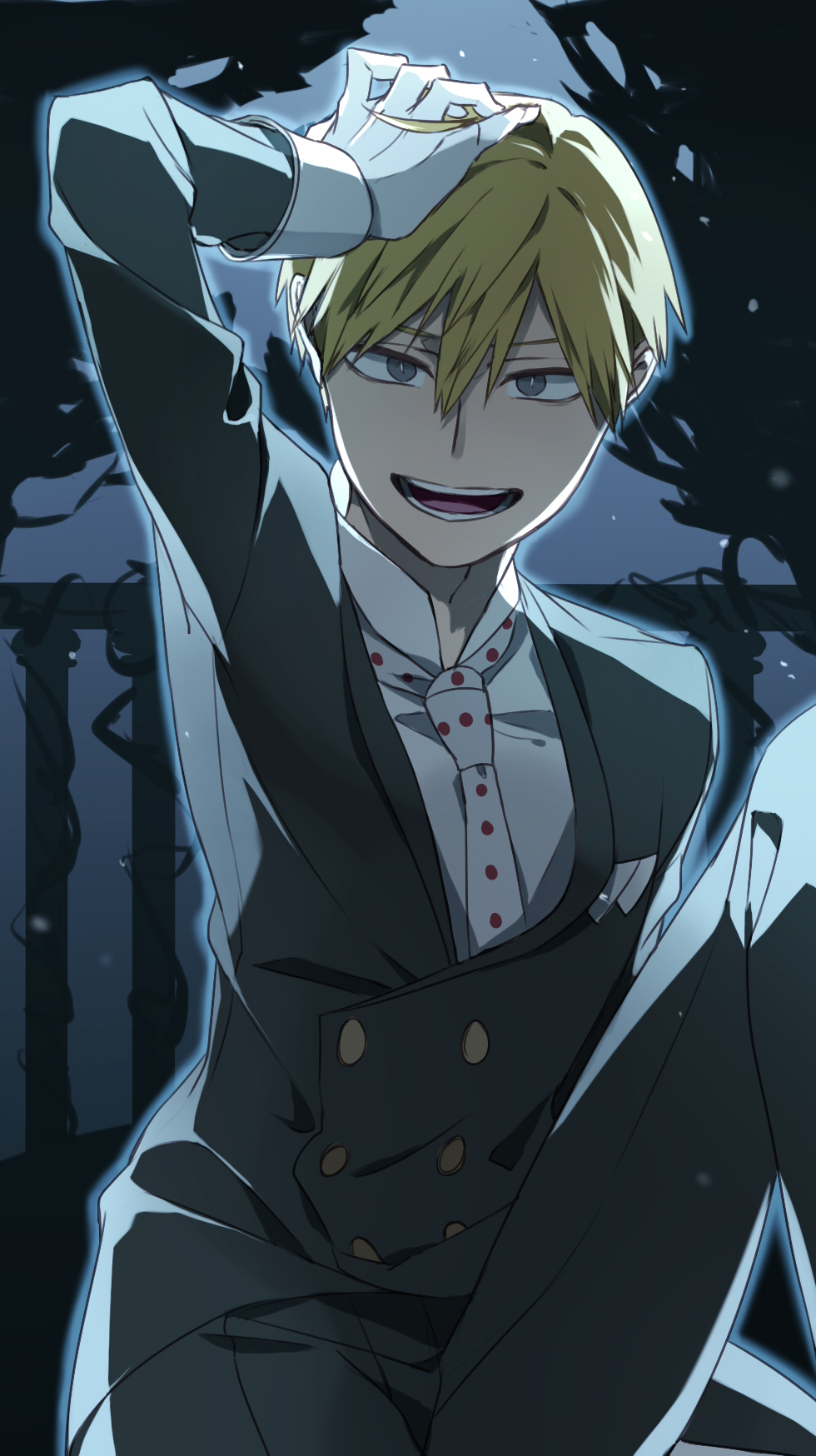1boy, blonde_hair, boku_no_hero_academia, formal, gloves, grey_eyes, highres, leaf