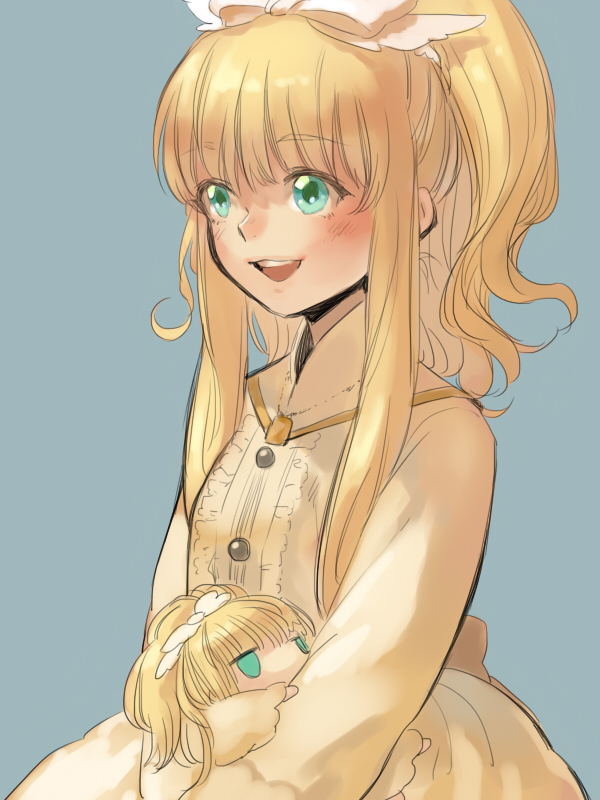 1girl, aqua_eyes, blonde_hair, blush, doll, dress, elisabeth_von_wettin, elyse