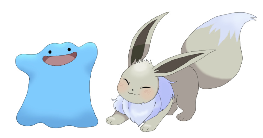 :d, alternate_color, blush, closed_eyes, commentary, commentary_request, creature, ditto