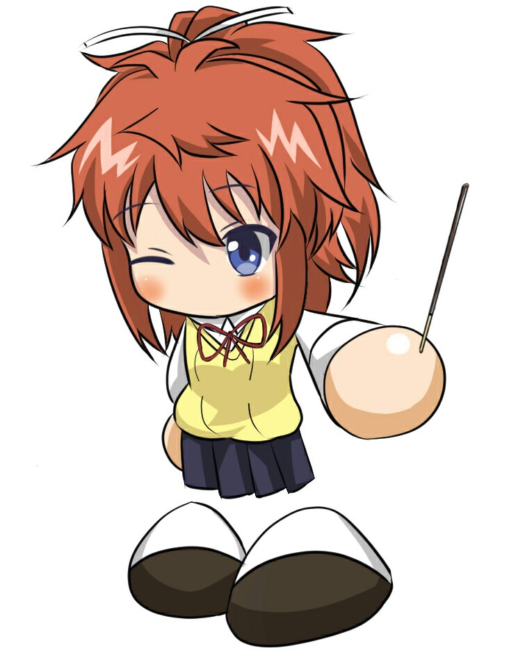 1girl, blue_eyes, blush, chibi, invisible_legs, kimura_naoki, koshigaya_natsumi, long_hair