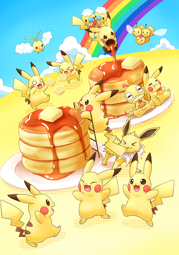 >_<, :d, alternate_color, bird, blue_sky, blush_stickers, brown_eyes, carrying