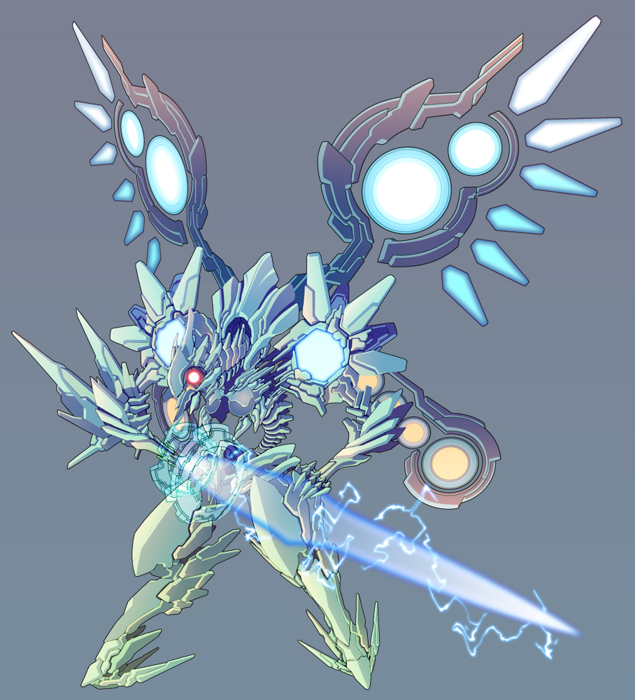 electricity, full_body, grey_background, key-chang, mecha, no_humans, original, simple_background