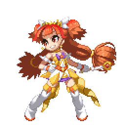 1girl, amanogawa_kirara, animated, animated_gif, bare_shoulders, blinking, boots, cure_twinkle, dress, earrings, go!_princess_precure, jewelry, long_hair, lowres, magical_girl, orange_hair, pixel_art, precure, purple_bow, ribbon, smile, solo, standing, takoyaki_neko-san, thigh-highs, thigh_boots, twintails