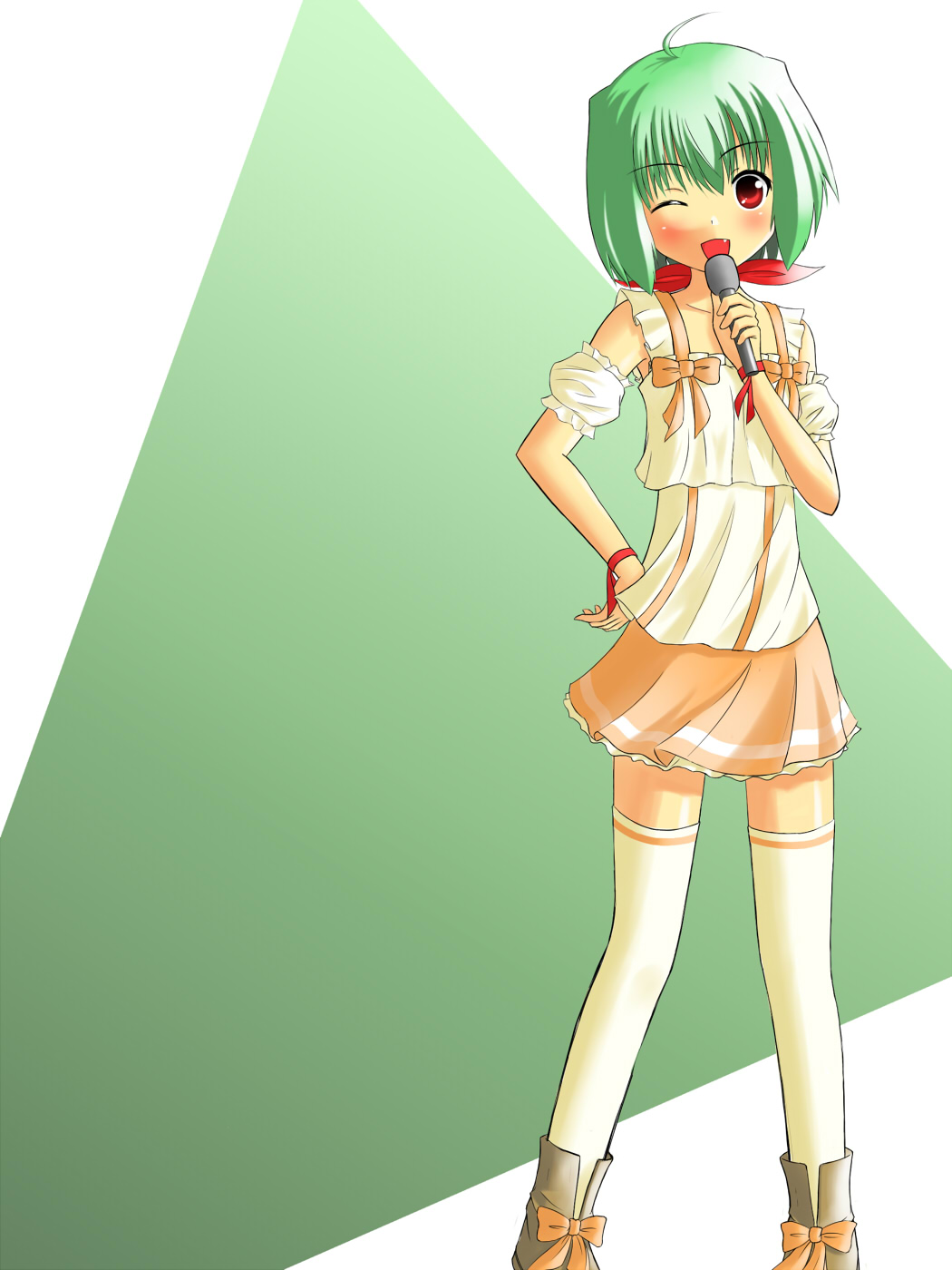 dress, fang, frills, frilly, green_hair, highres, lino, macross