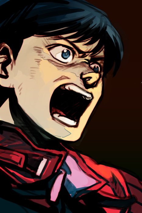 1boy, akira, black_hair, blue_eyes, commentary_request, hankuri, jacket, kaneda_shoutarou