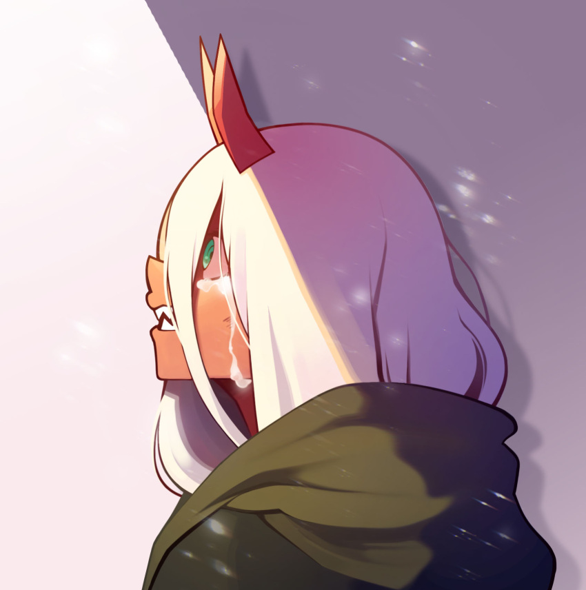 1girl, aqua_eyes, chepill, crying, darling_in_the_franxx, face, from_side, highres