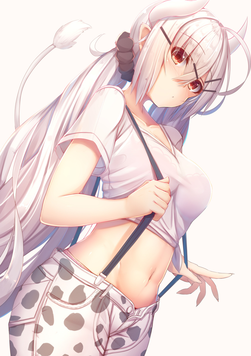 1girl, :o, absurdres, animal_ears, animal_print, black_scrunchie, blush, bra