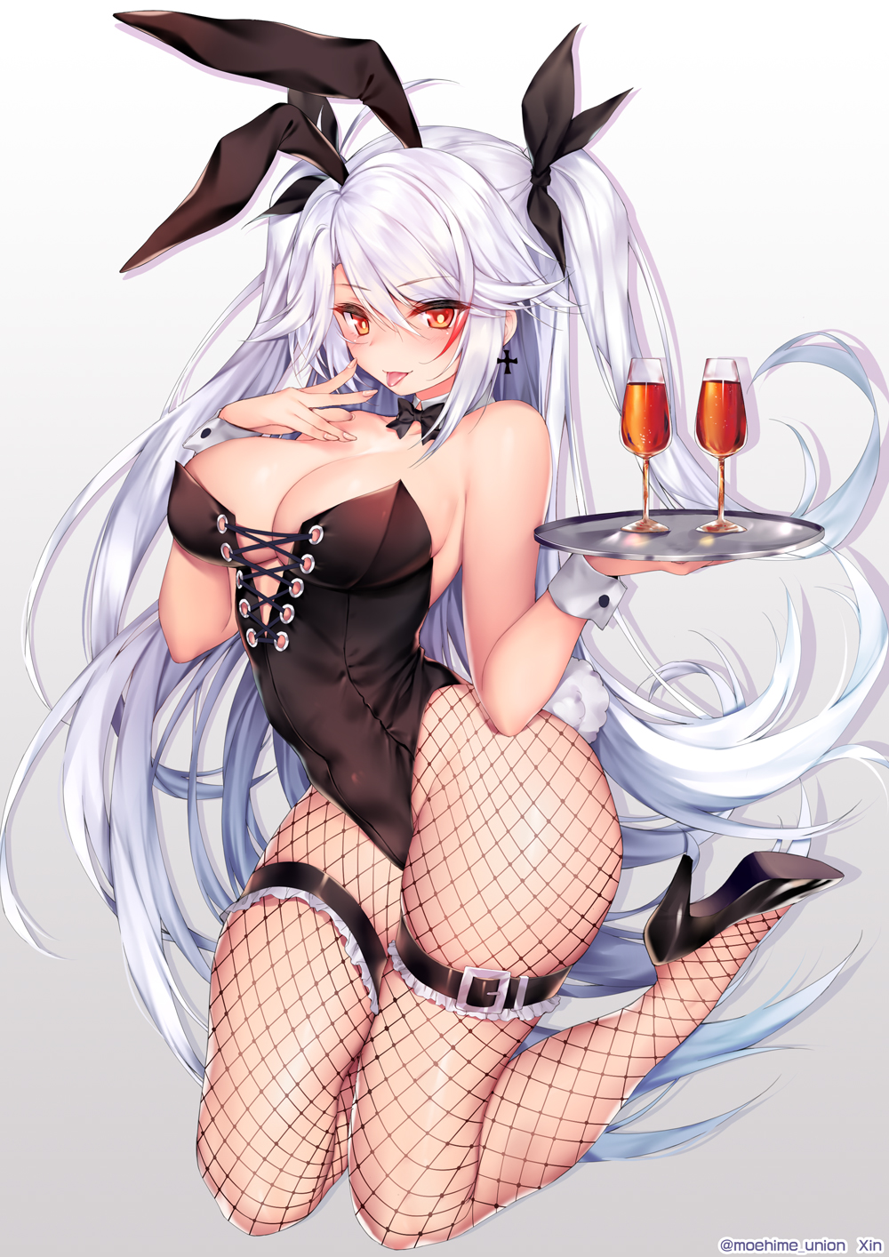 1girl, animal_ears, artist_name, azur_lane, black_ribbon, breasts, bunny_tail, bunnysuit