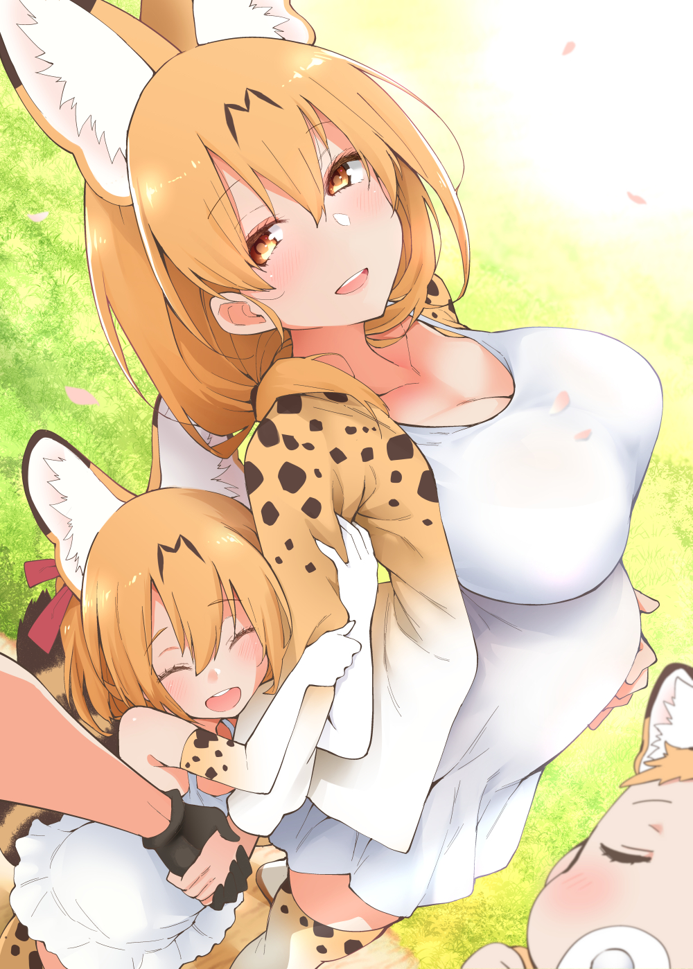 4girls, :d, ^_^, alternate_breast_size, alternate_hair_length, alternate_hairstyle, animal_ears, baby