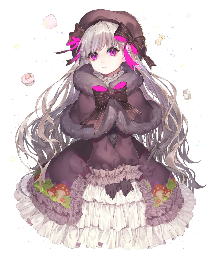 1girl, absurdres, bow, canar, capelet, character_request, commentary_request, copyright_request