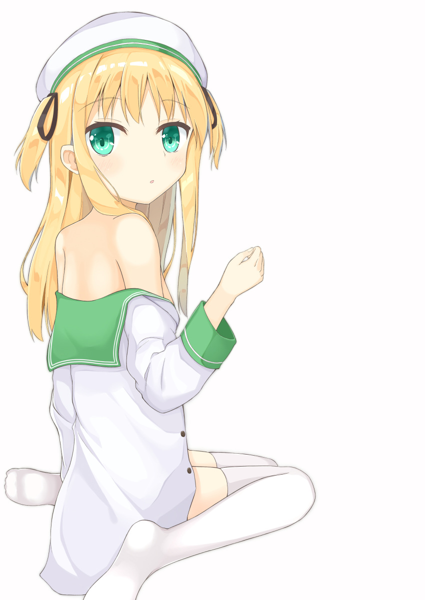 1girl, :o, absurdres, aroma0501, bangs, bare_shoulders, beret, black_ribbon